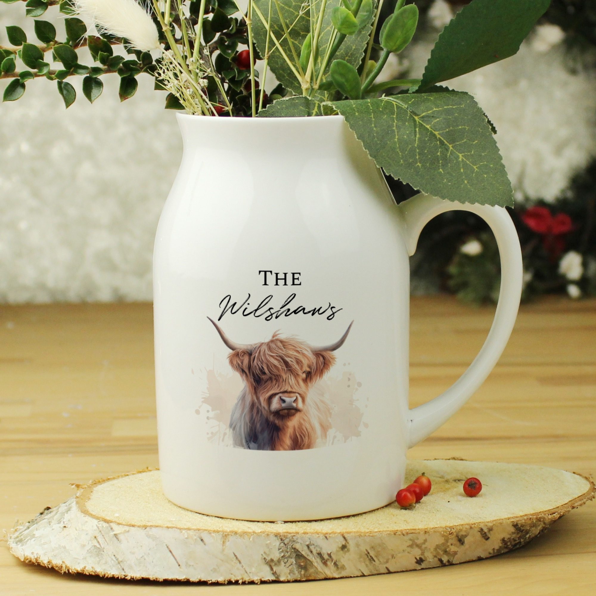 Personalised Highland Cow Flower Jug Vase
